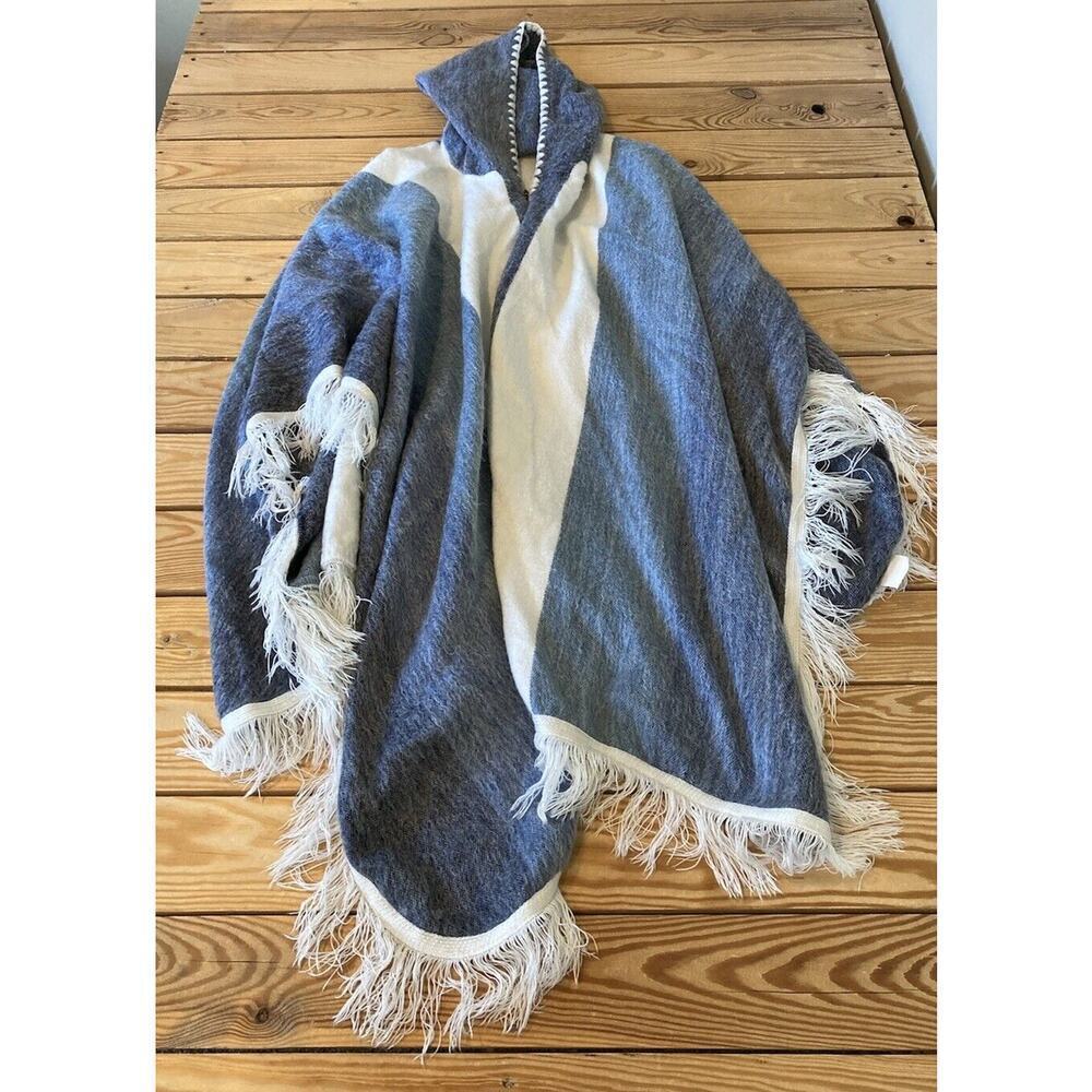 Incasite Alpaca Fringe Made In Ecuador Hooded Poncho One Size Colorblocked